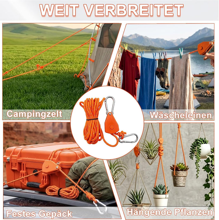 6 Stück 4m Seilratsche mit Haken and Schraubheringe | mit seilspanner, Einstellbare Ratchet Hange 1/