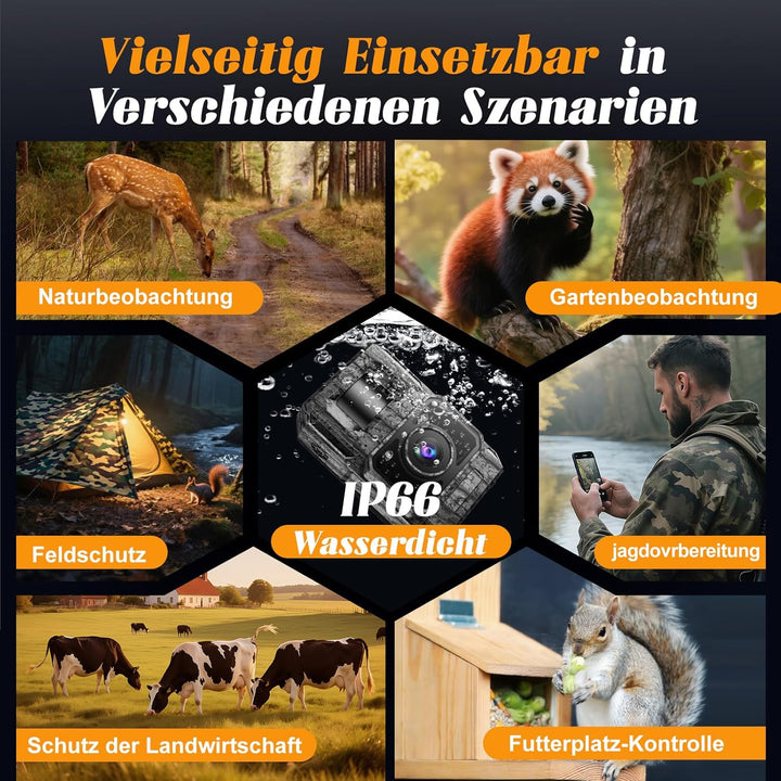 MAXDONE Wildkamera mit Handyübertragung APP - Wildtierkamera 4K 64MP HD mit WLAN Bluetooth Bewegungs