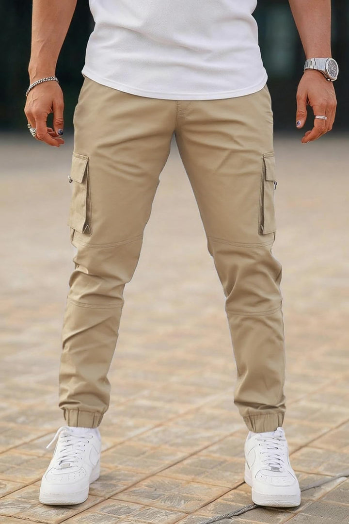 GINGTTO Herren Cargo Hose Stretch Jogginghose für Männer Casual Slim Fit Cargohose Herren Hell Khaki