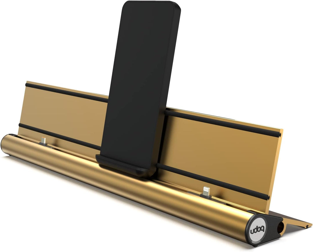 Universal Ladestation für Smartphones Tablets und AirPods, udoq 400, Aluminium, Gold, mit Power Deli