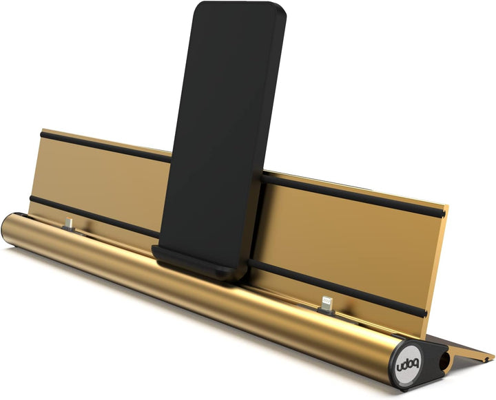 Universal Ladestation für Smartphones Tablets und AirPods, udoq 400, Aluminium, Gold, mit Power Deli