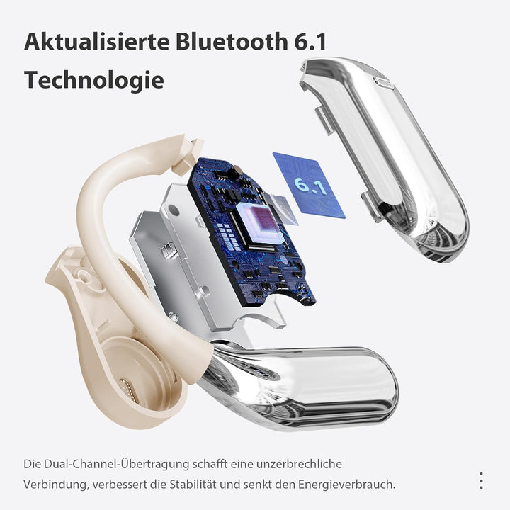 EUQQ Open Ear Kopfhörer 50 Std Kabellos Bluetooth 6.1 HiFi Kopfhörer mit Flexiblem Ohrhaken 4 ENC Mi
