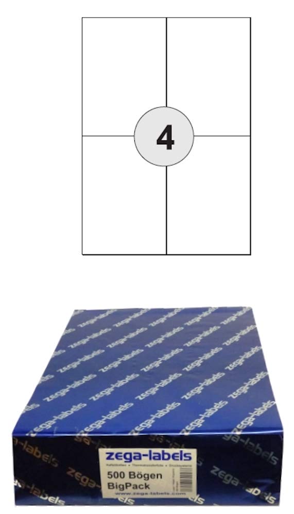 Etiketten 105 x 148 mm - 500 Blatt = 2.000 Versandetiketten auf DIN A4 Bögen (2x2 Etiketten DIN A6)