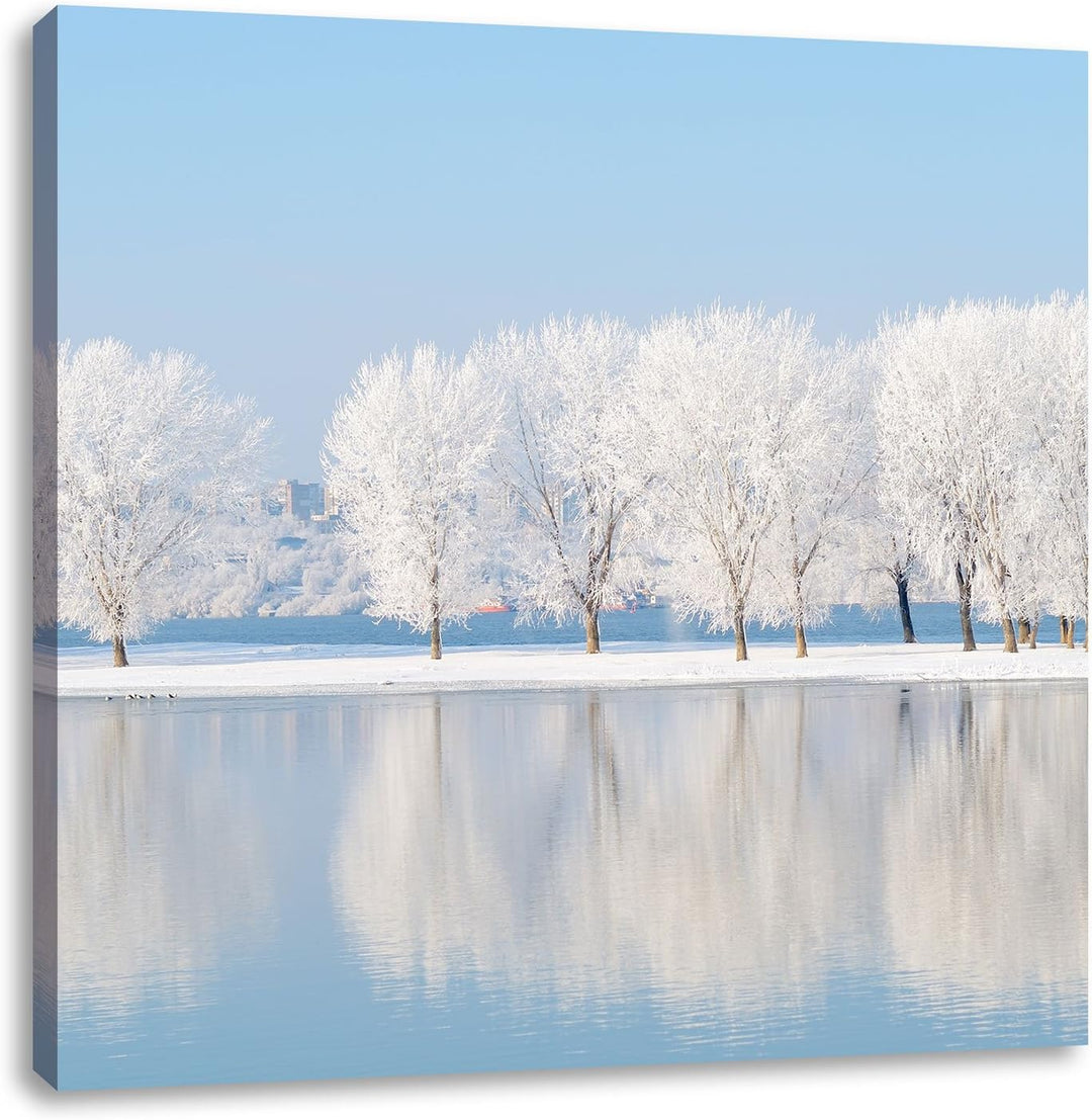 Pixxprint Schneebedeckte Bäume im Winter, Format: 70x70 auf Leinwand, 70x70