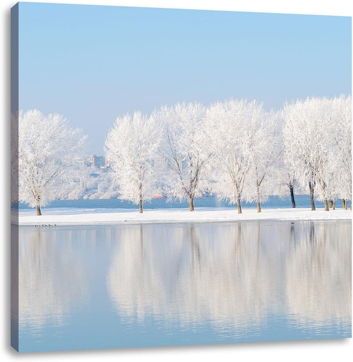 Pixxprint Schneebedeckte Bäume im Winter, Format: 70x70 auf Leinwand, 70x70