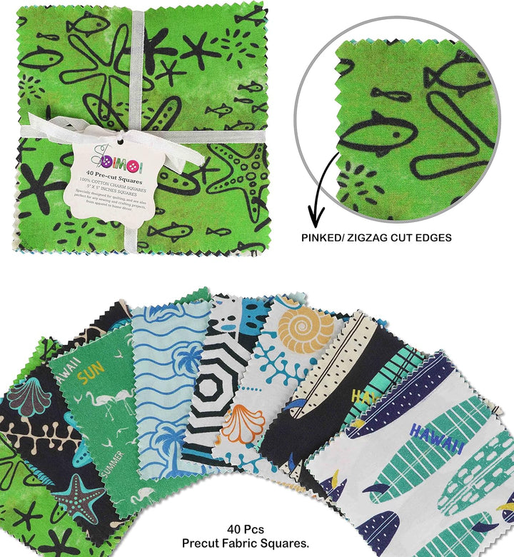 Soimoi Strand Drucken Vorausdruck 5,Zoll-Baumwoll-Stoff-Quilting-Quadrate Charme Pack Diy Patchwork