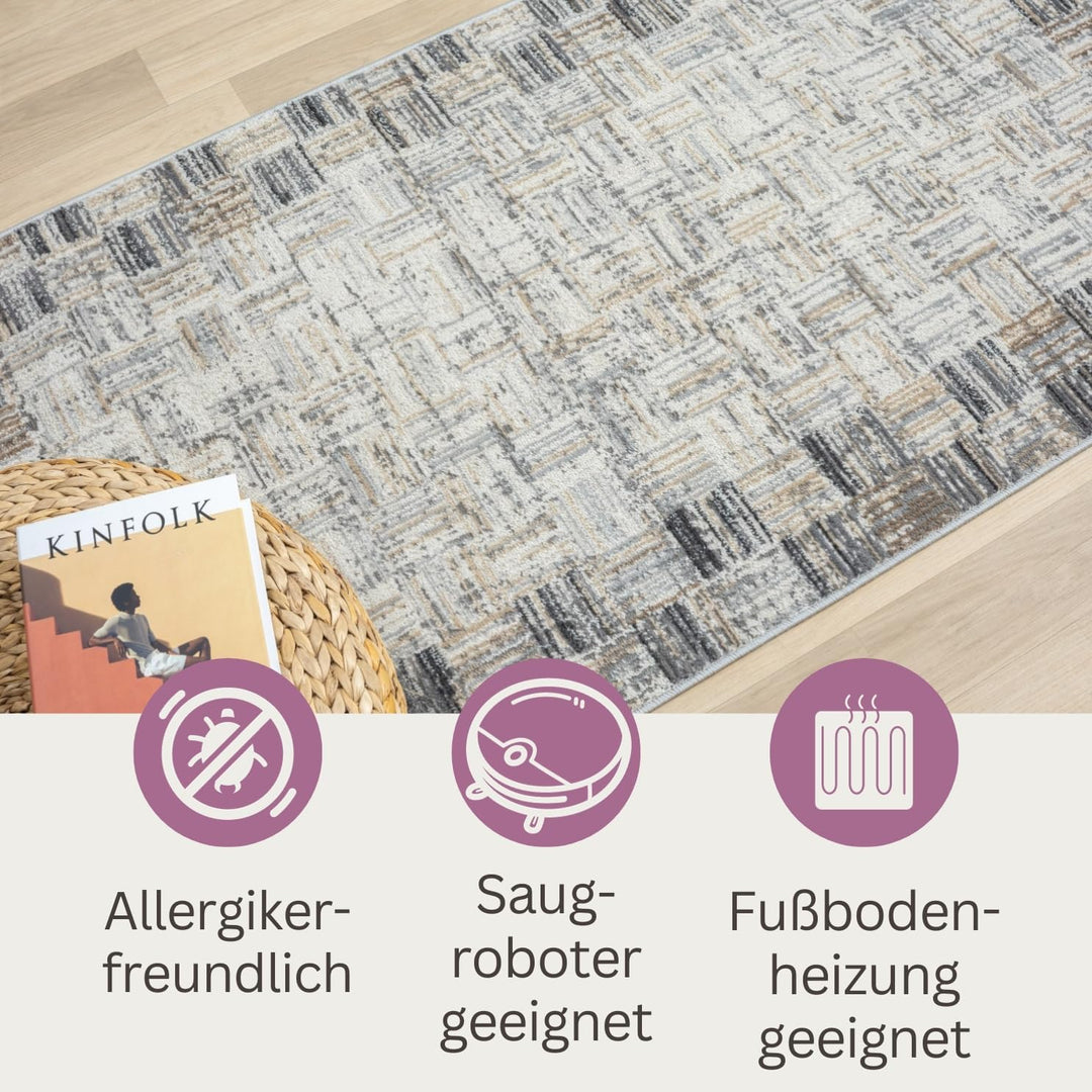 MY-RUG Teppich Ola rund Creme 120 x 120 cm Runder Esszimmerteppich in kurzflor, Badezimmerteppich in