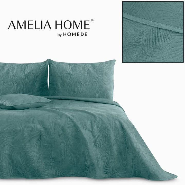AmeliaHome Tagesdecke 170x270 cm gestrickt Velvet Samt Palsha Petrol Palsha Petrol 170x270 cm, Palsh