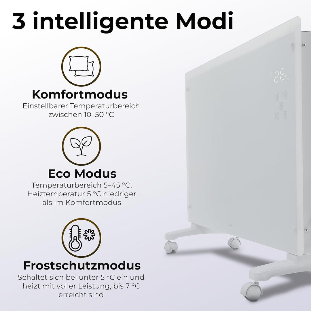 KLAMER Konvektor Pro 2500 W WLAN Heizgerät – Smart Konvektor mit App- & Timersteuerung, ECO- & Frost