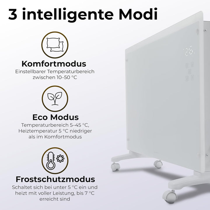 KLAMER Konvektor Pro 2500 W WLAN Heizgerät – Smart Konvektor mit App- & Timersteuerung, ECO- & Frost