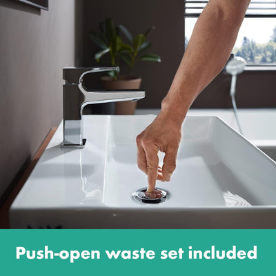 hansgrohe Waschtischarmatur Metropol, Wasserhahn Bad mit Auslauf Höhe 100 mm, mit Push-Open Ablaufga