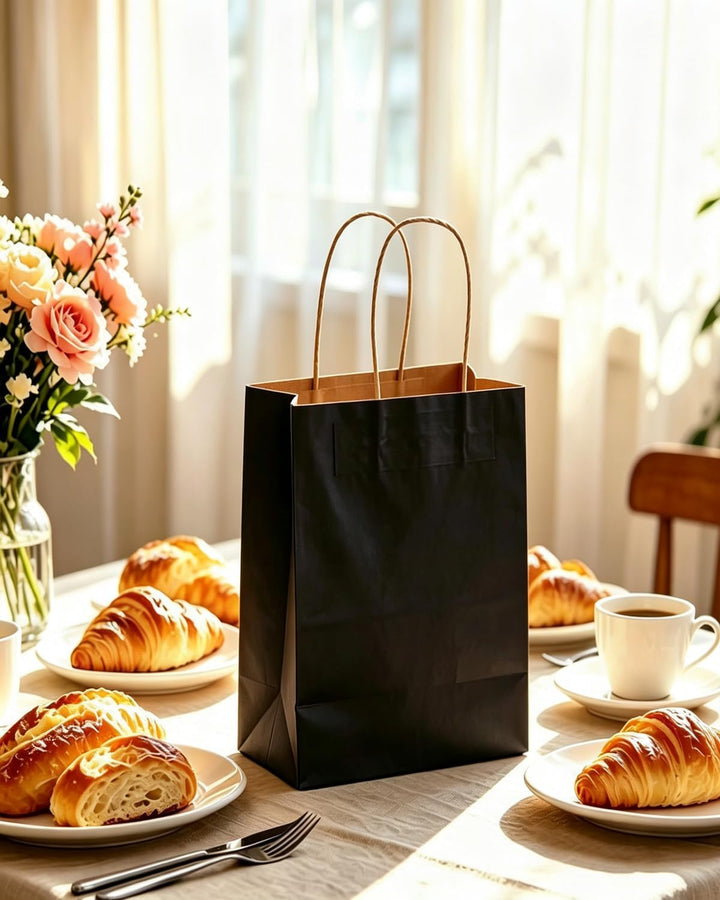 Gcardist 200 Stück Schwarzes Geschenk Taschen mit Griffen Bulk8.3"x6"x3.15" Zoll kleine Grösse Kraft