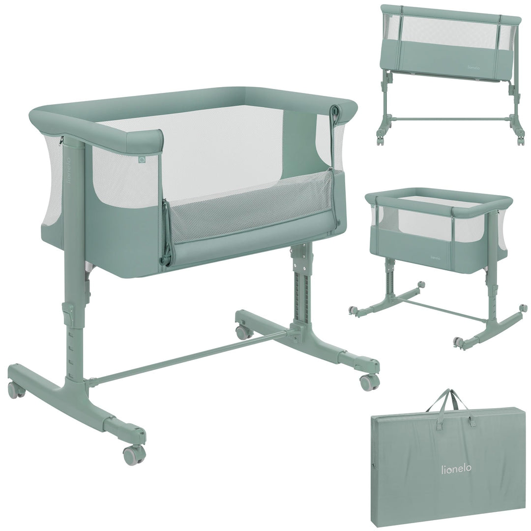 Lionelo Aurora 3 in 1 Babybett bis 9 kg, Beistellbett, Wiege, Höhenverstellug und Einstellung der Ne
