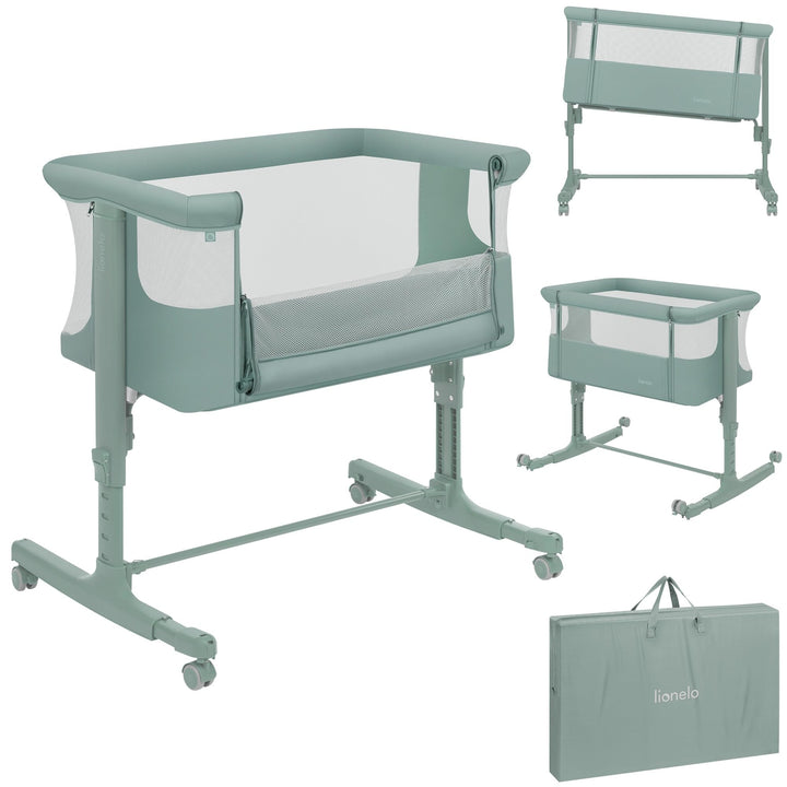 Lionelo Aurora 3 in 1 Babybett bis 9 kg, Beistellbett, Wiege, Höhenverstellug und Einstellung der Ne