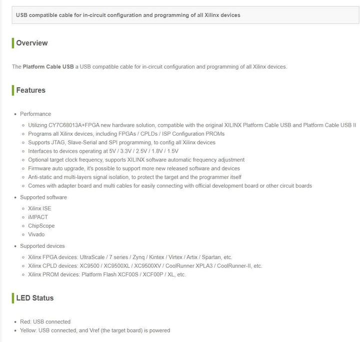 Waveshare XILINX JTAG Download Debugger Compatible XILINX Platform Cable USB FPGA CPLD in-Circuit De
