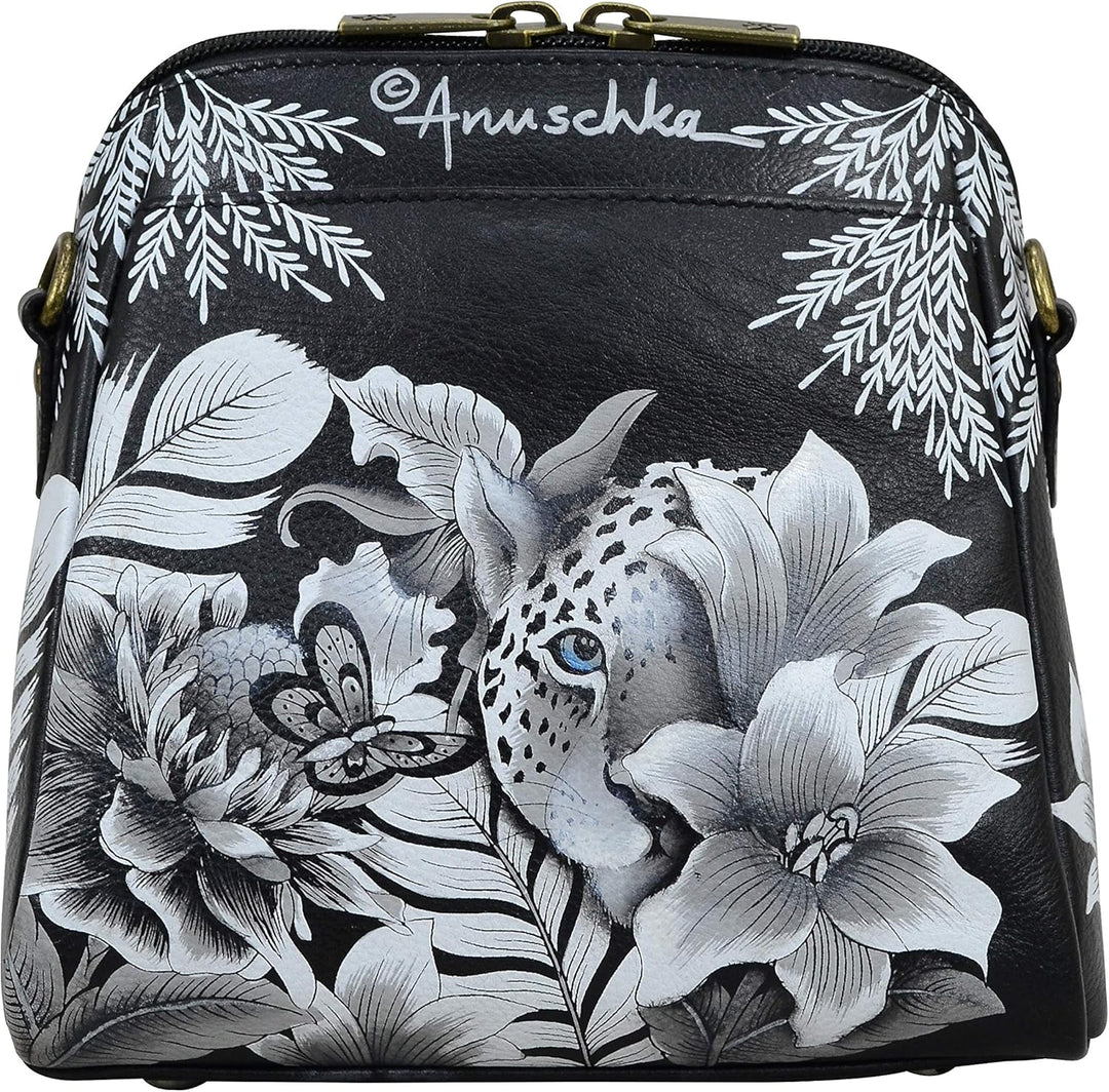 Anuschka Handbemalte Organiser Tasche aus echtem Leder mit Reissverschluss Cleopatra Leopard, Cleopa