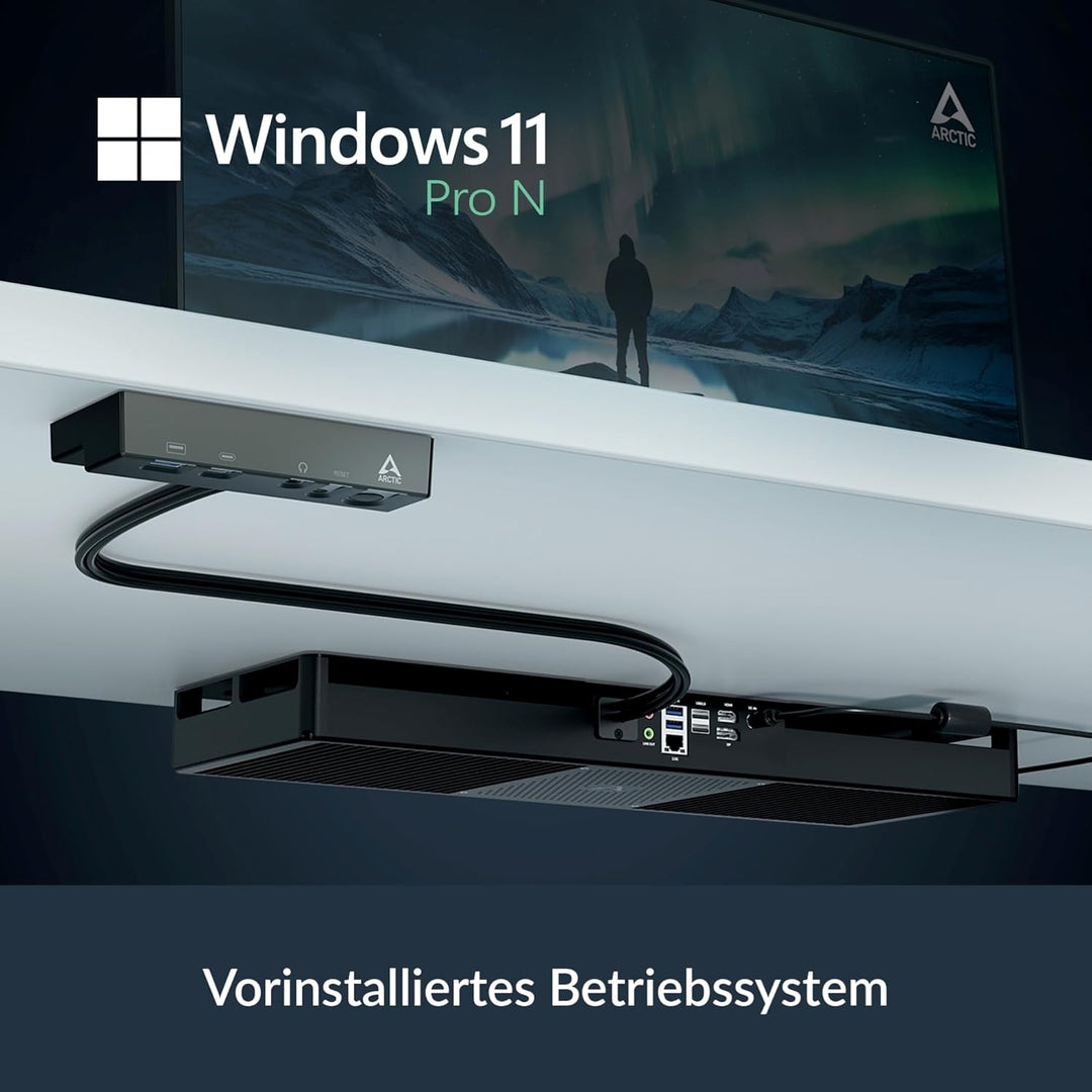 ARCTIC Senza 5700G Pro - Passiv gekühlter, lautloser PC zur Montage unter dem Tisch, Windows 11 Pro,