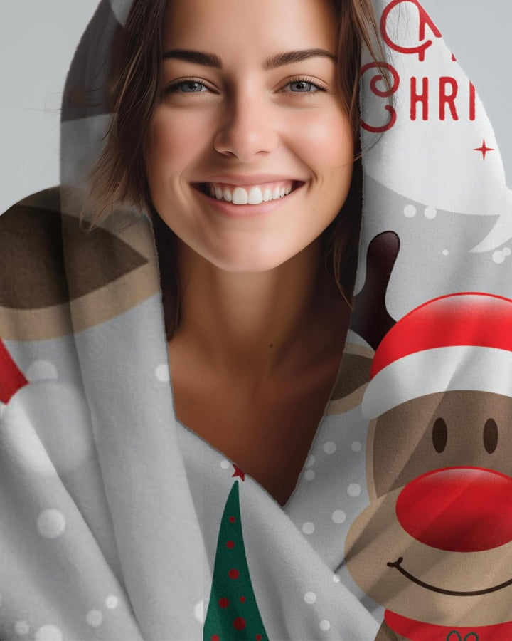 MTOnlinehandel Kuscheldecke flauschig 150x200 cm, Merry Christmas Wohndecke Rentiere Schnee Winter,