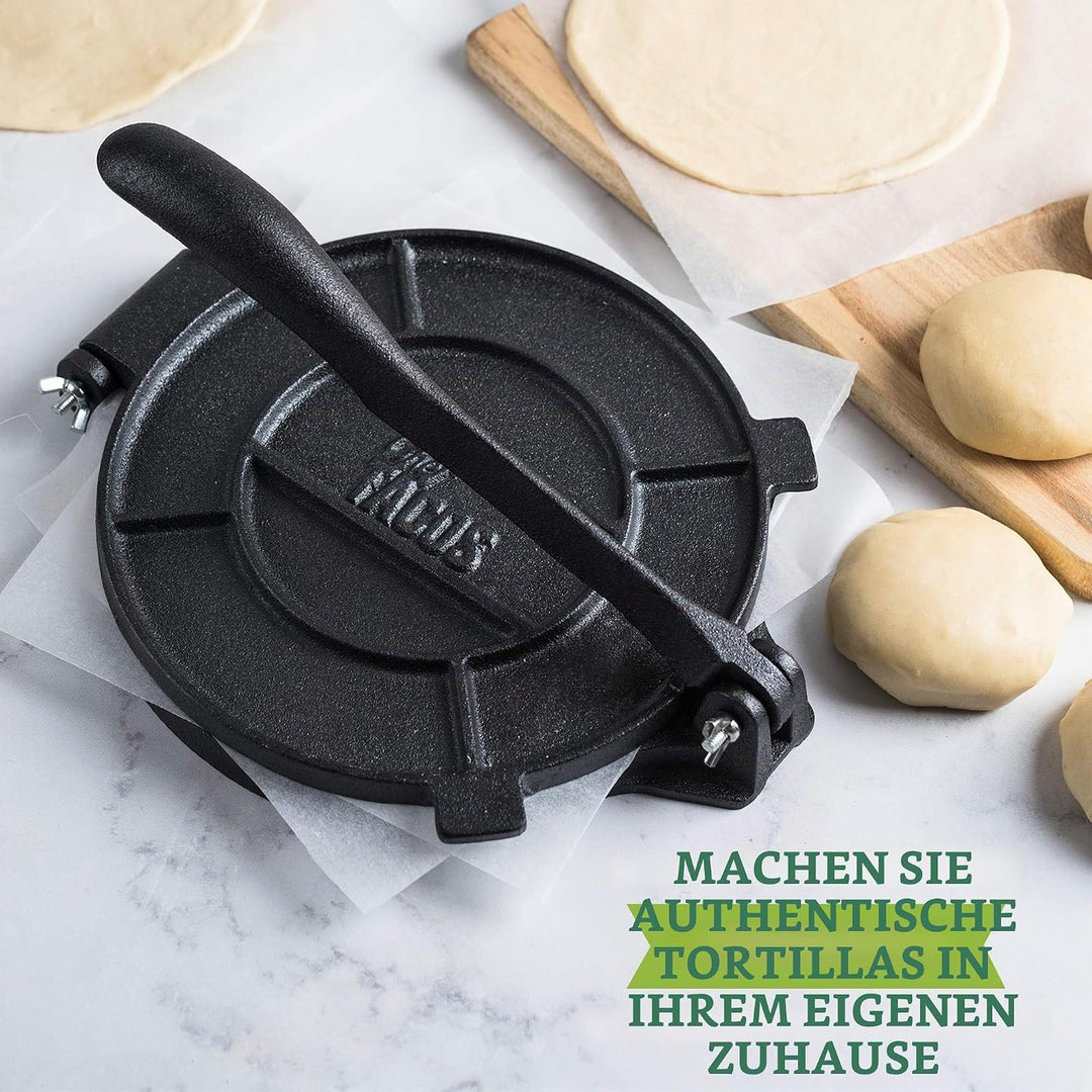 Chef Tacos Authentische Gusseisen-Tortilla-Presse, 20 Zentimeter, vorgewürzter Mais- oder Mehl-Torti