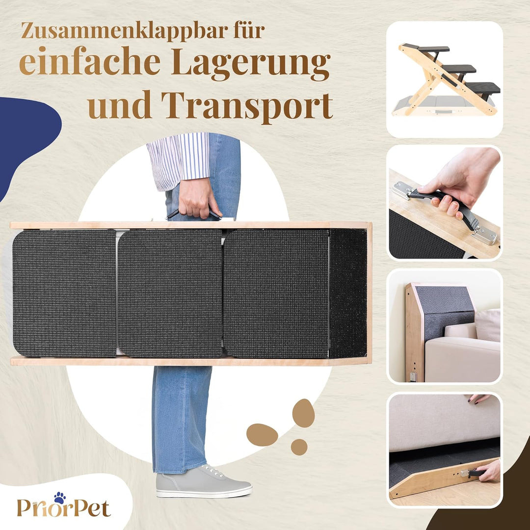 Hundetreppe für Bett & Sofa 2-in-1 Rampe - Höhenverstellbar bis 18-50 cm - für Kleine Hunde - leicht