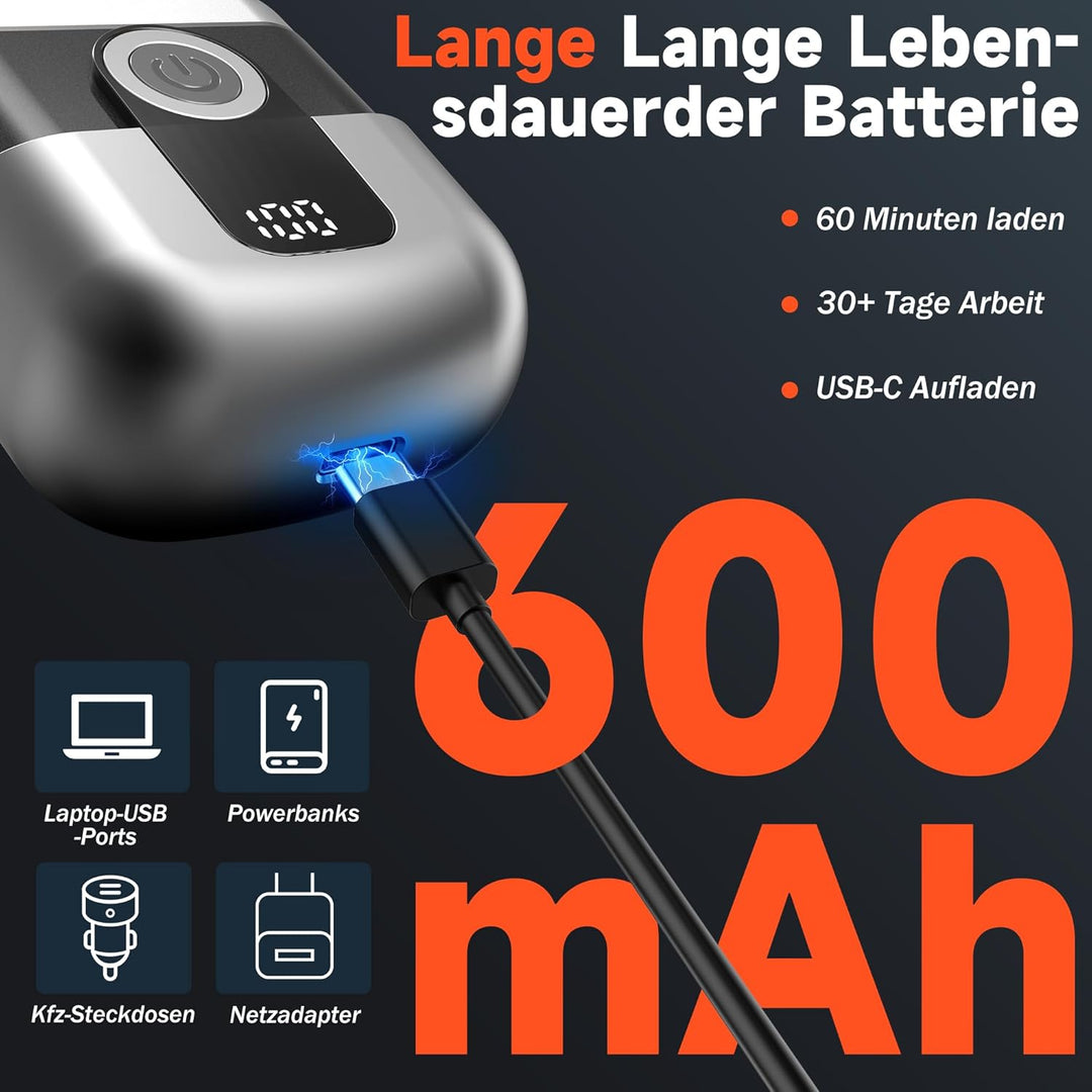 Mini Rasierer Herren Elektrisch mit LED-Anzeige, IPX6 Wasserdichter Elektrorasierer Herren, Tragbare