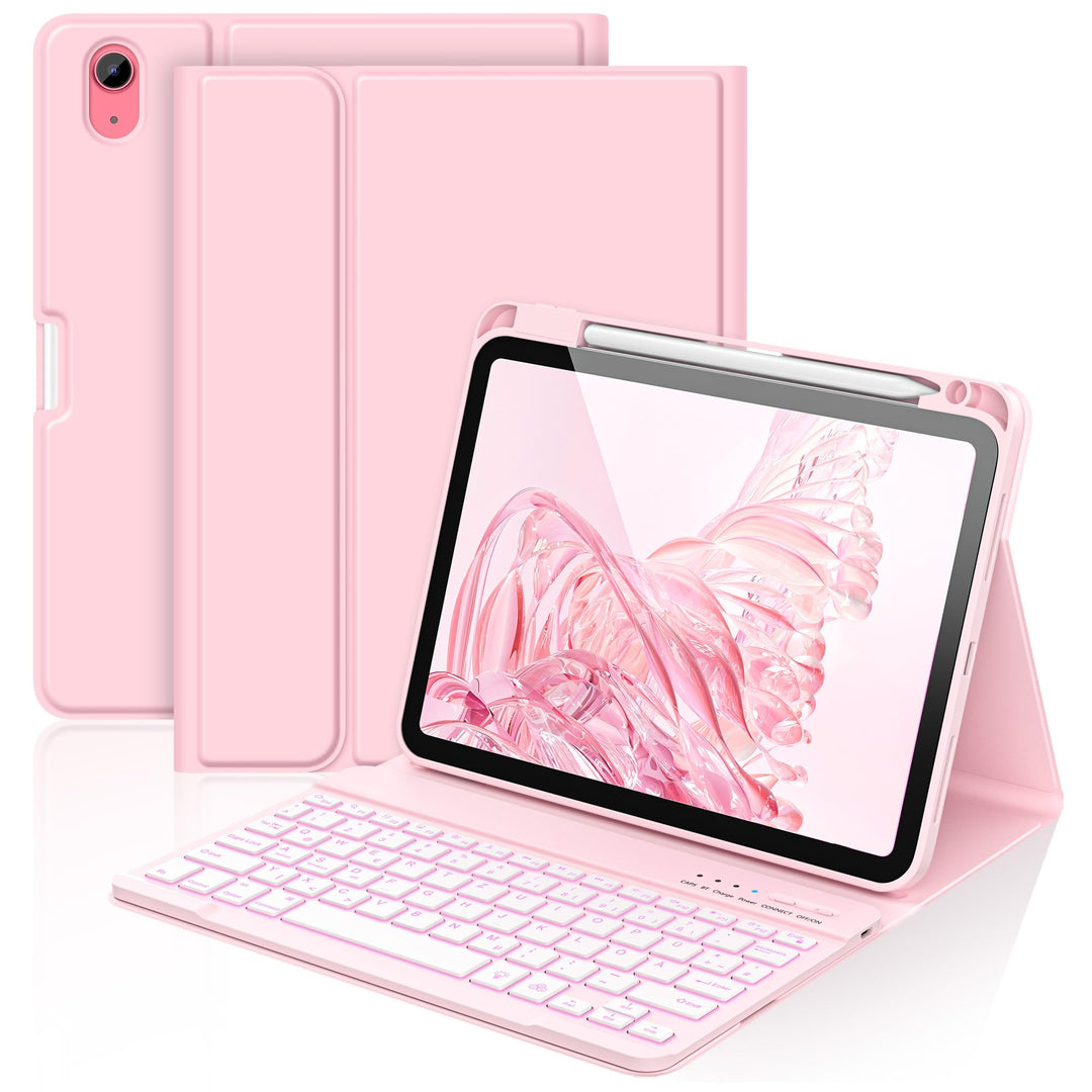 aMZCaSE für iPad A16 10/11th Generation Case mit Tastatur 11/10.9 Zoll(2025/2022),7 Farben Hintergru
