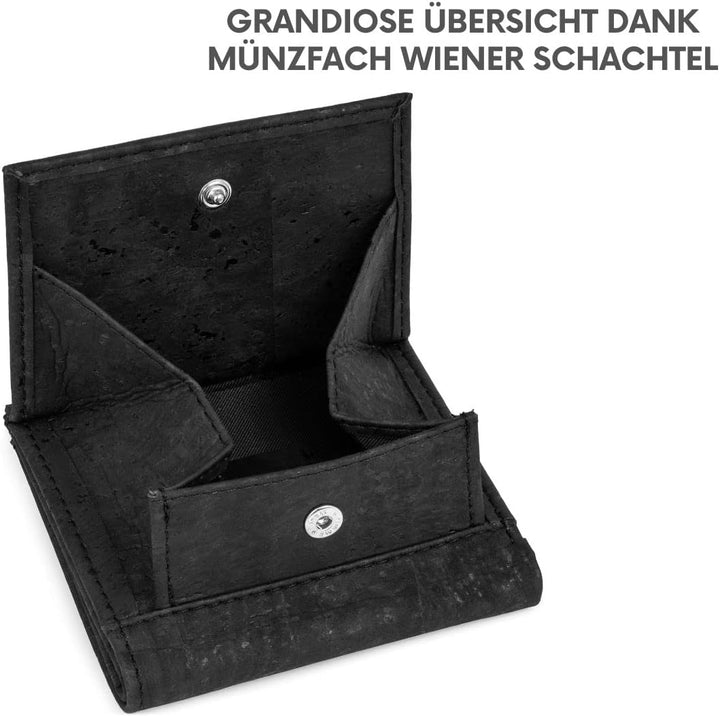 Simaru Geldbeutel aus Kork, vegan & kompakt, langlebige Geldbörse mit RFID-Schutz, Karten, Schein-&