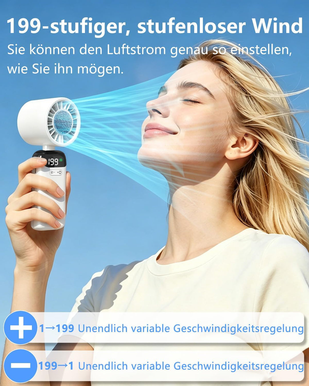 DDKJ Handventilator, Tragbarer Turbo Mini Ventilator mit Kühlung, 4000mAh(10Std.) & LED-Anzeige, 5 S