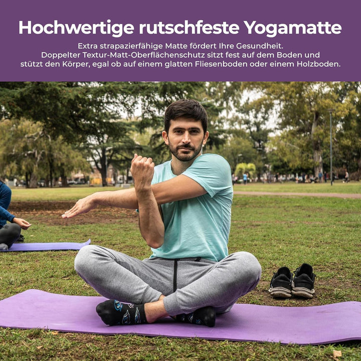 Habib Yogamatte Set mit Yogablöcken – Rutschfeste gepolsterte Fitnessmatte inkl. Tragetasche mit Sch