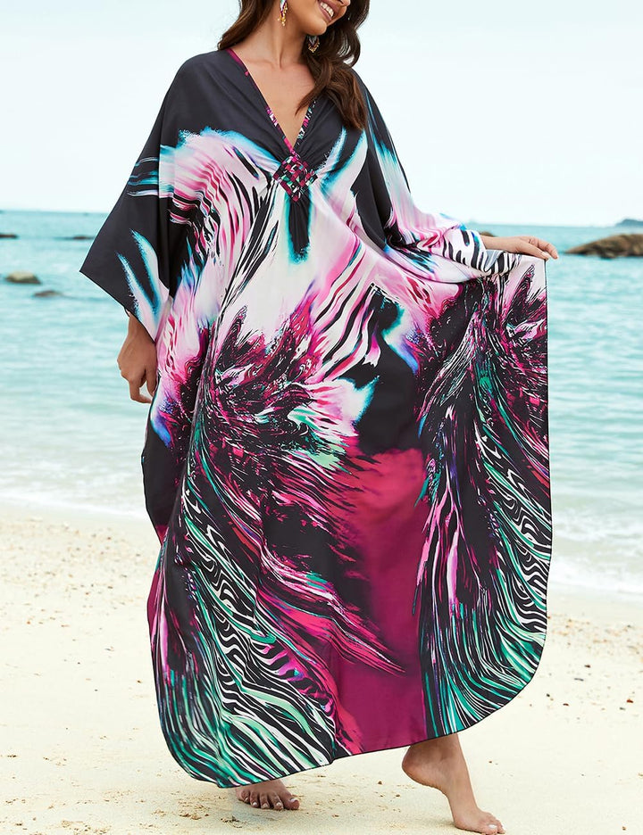Bsubseach Frauen Plus Grösse Kaftan Kleid Badeanzug Druck Kaftan Strand Cover Up Kleid Feuerwerk, Fe
