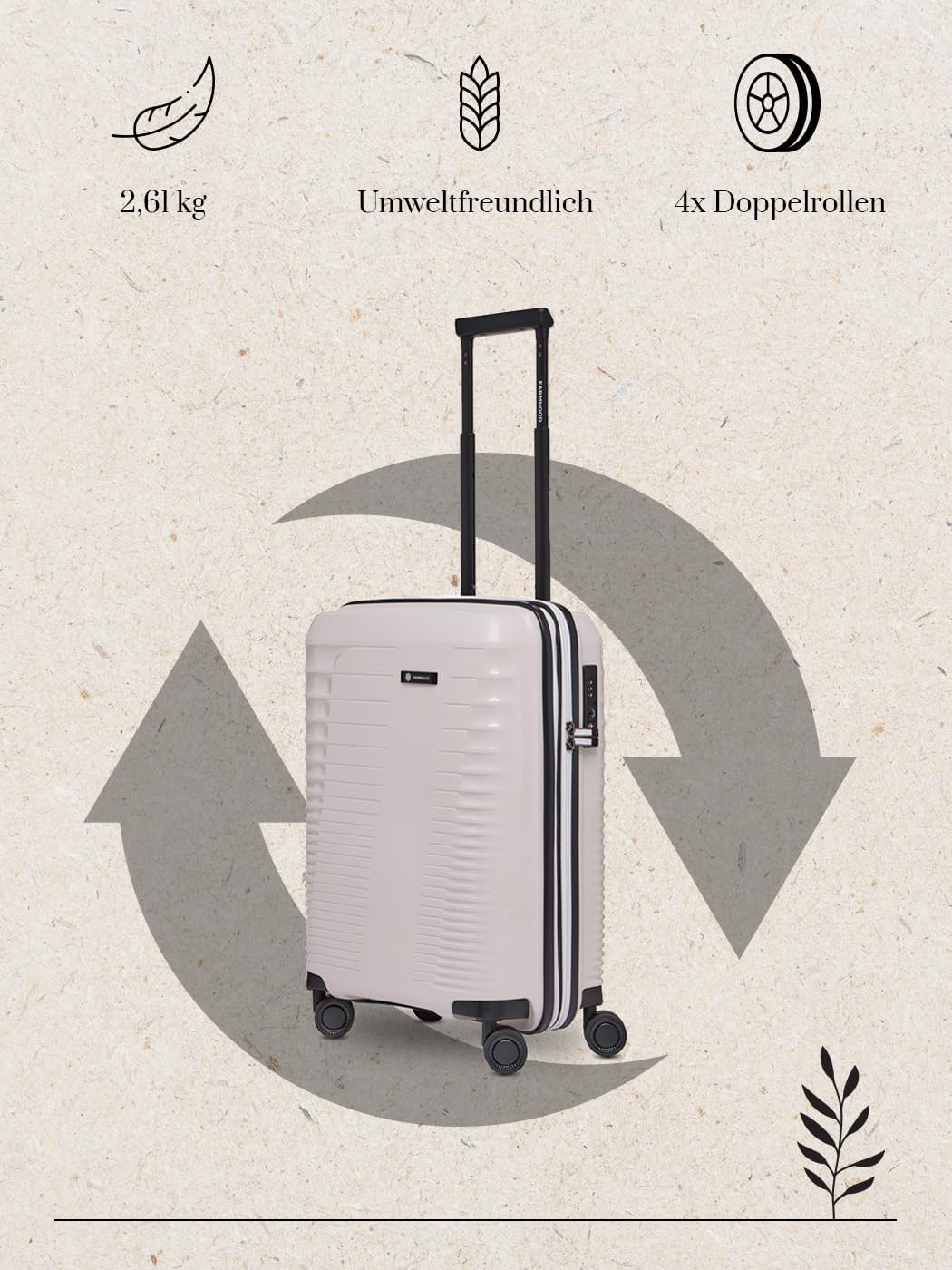 Farmhood Eco Edition Hartschalen Kabinen-Koffer nachhaltig | Kleiner Cabin-Trolley 40 x 22 x 55 cm m