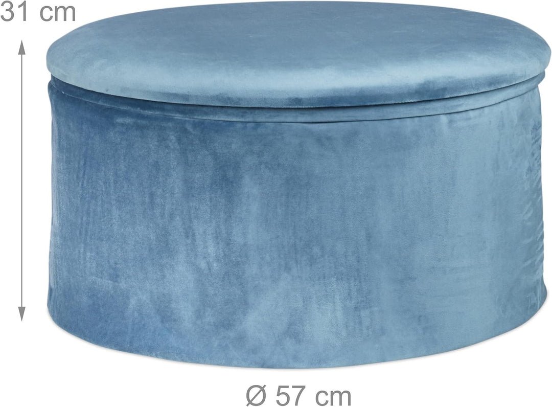 Relaxdays Sitzhocker mit Stauraum, Samt, faltbar, gepolstert, Stauraumhocker rund, Samthocker, HxD 3