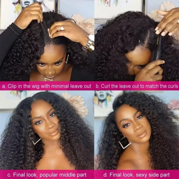 Echthaar Perücke 180% Density Real Hair Wig Human Hair Wigs For Women V Part Real Lockiges Menschlic