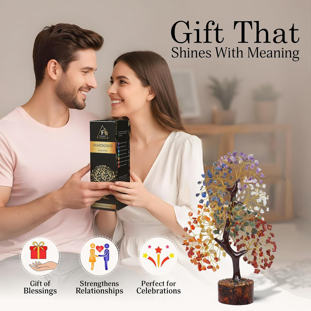 FASHIONZAADI Seven Chakra Gemstone Tree - Healing Crystal Money Trees Feng Shui Gift Handmade Reiki