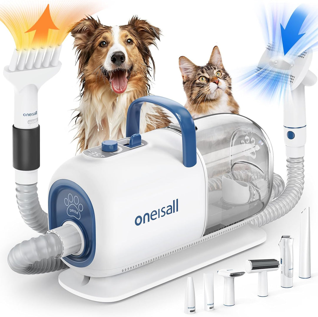 oneisall Hundeschermaschine mit Staubsauger und Trockner, Super Saugkraft mit 15000Pa, 7 Stufen der