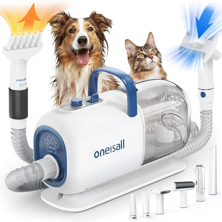 oneisall Hundeschermaschine mit Staubsauger und Trockner, Super Saugkraft mit 15000Pa, 7 Stufen der