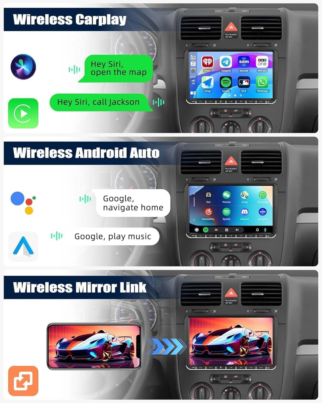 CAMECHO 4G+64G Android 15 2 DIN Radio für VW Golf 5 Polo Skoda mit Carplay Android Auto GPS,9 Zoll T