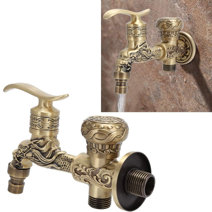 Vintage Garten Wasserhahn, 1/2 Zoll, Wasserhahn Messing Lang mit Drachen Design, Lange Griffe, Doppe