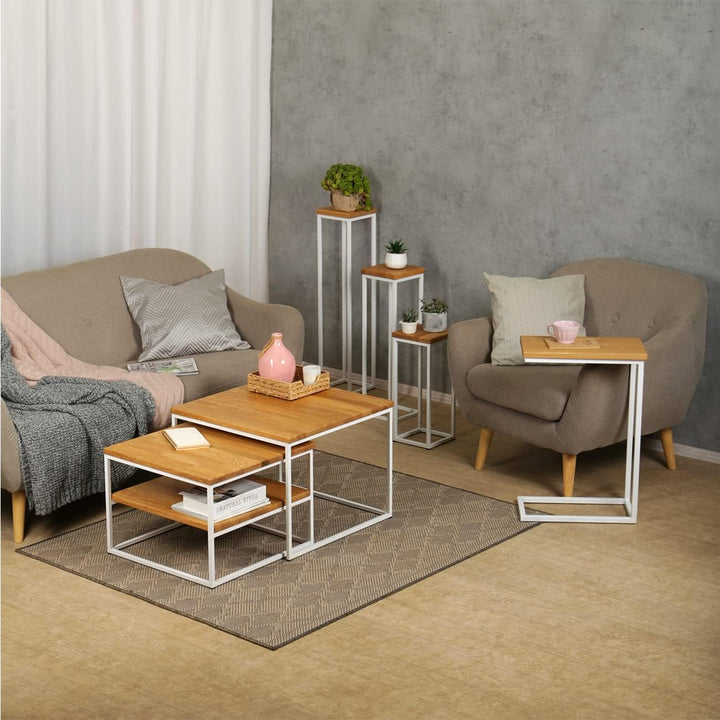 Original BestLoft® 2er-Set Couchtisch Twinsburg aus edler Eiche Industriedesign (Eiche Natur + Geste