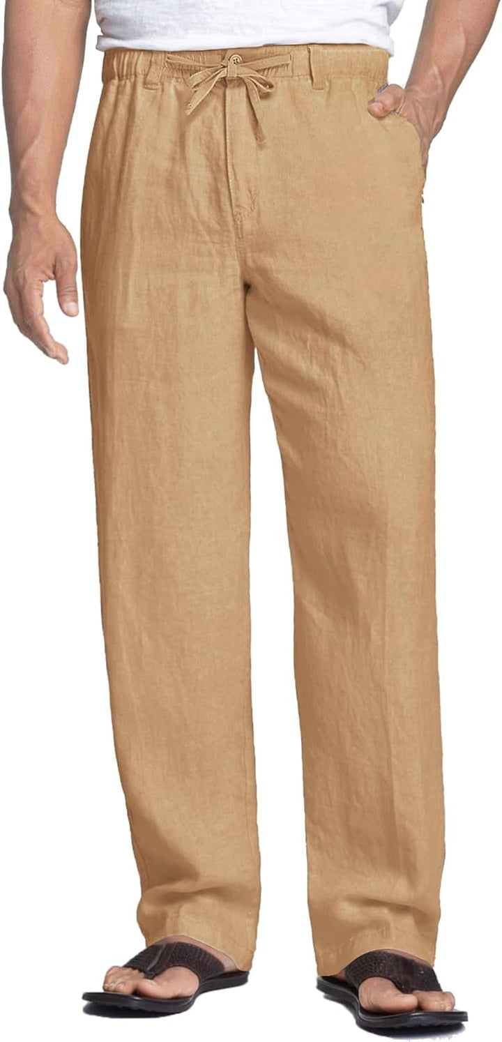 COOFANDY Herren Leinenhose mit Kordelzug Loose Sommerhose Leichte Freizeithose Einfarbig Hose für Mä