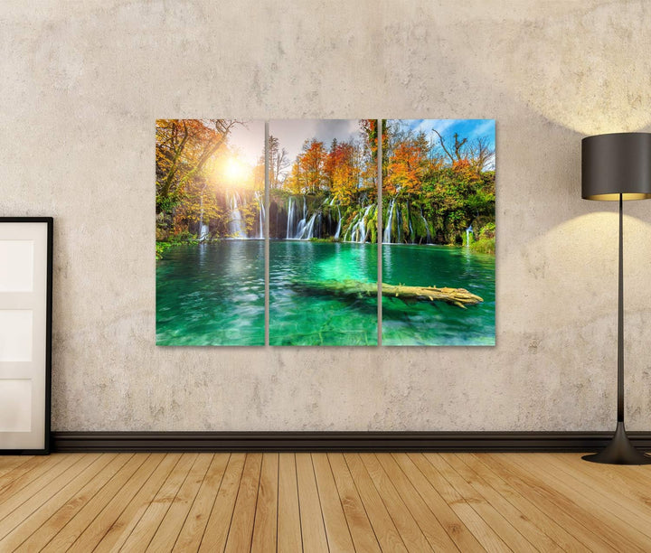 islandburner Bild auf Leinwand Bunte Aututmn Landschaft Wasserfälle Plitvice National Park Kroatien
