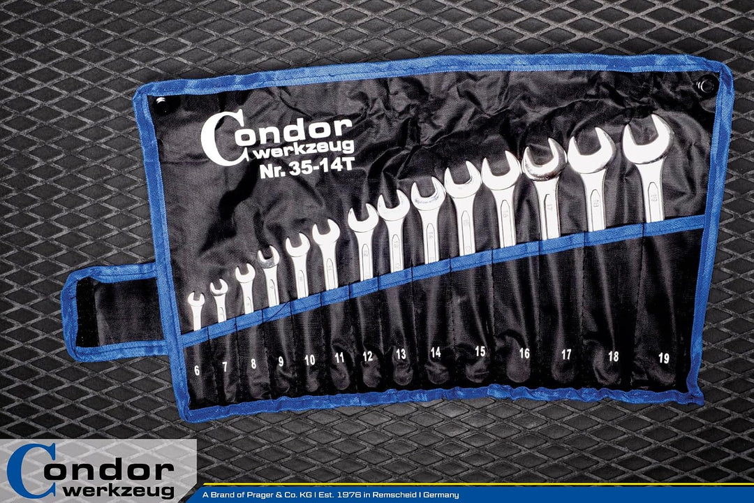 CONDOR Werkzeug 35-14T | Gabel-Ringschlüssel-Satz | 14-tlg. | Chrom-Vanadium-Stahl verchromt | 6-19