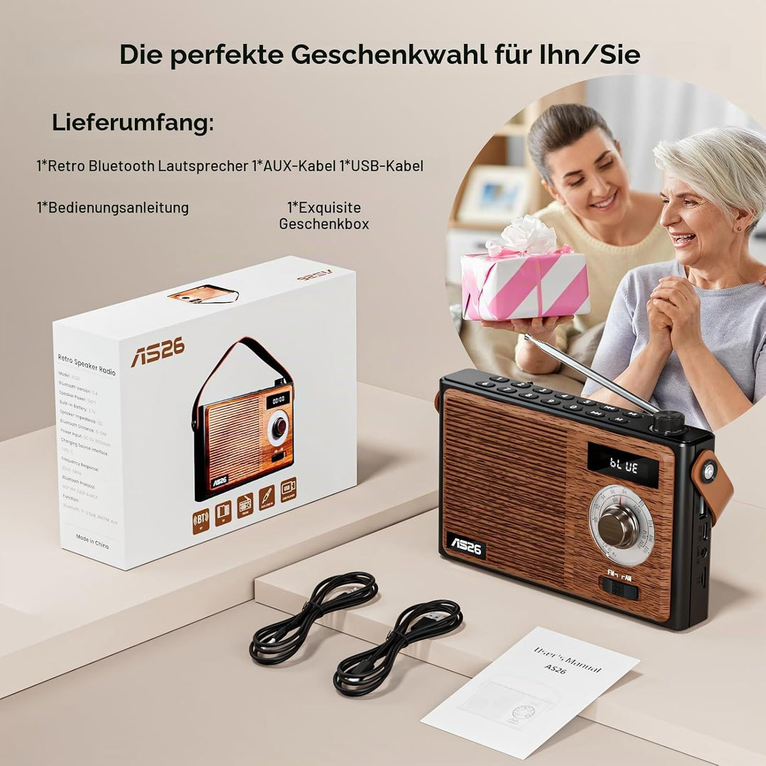 COLSUR Retro Radio mit Bluetooth Lautsprecher, Tragbarer Vintage Radio mit AM/FM Radios mit Batterie