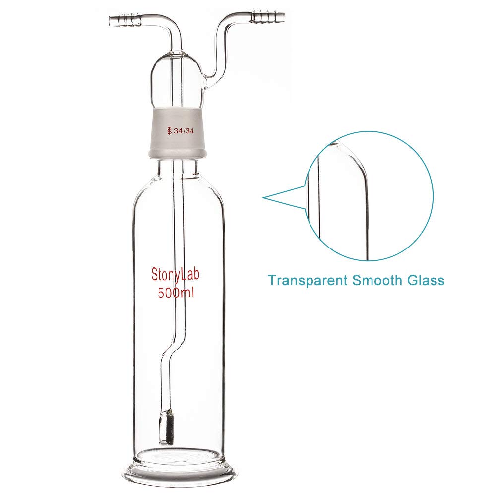 stonylab Gaswaschflasche, Borosilikatglas 34/34 Stopper Gas Bubbler Gaswaschflasche mit Frittenschei