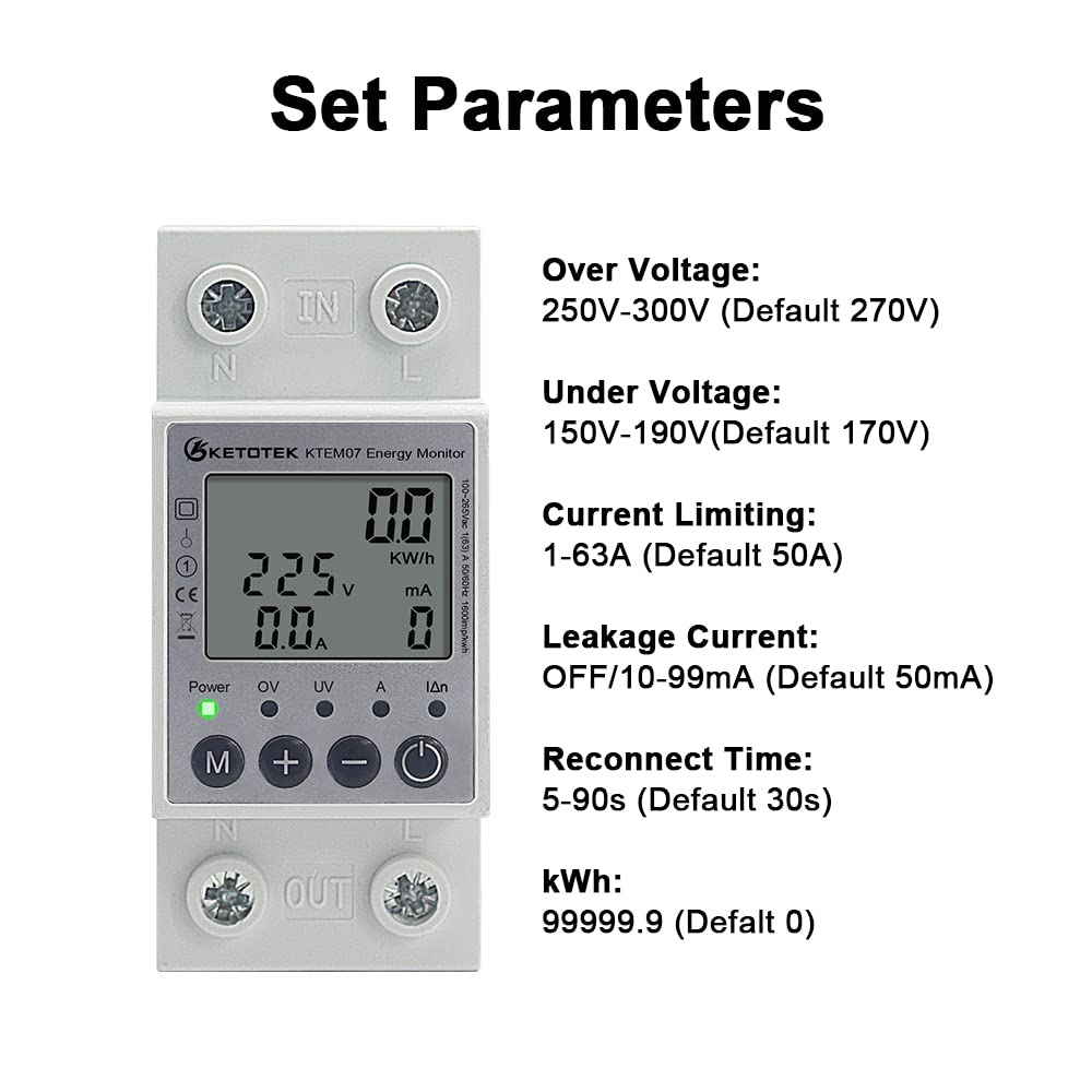 KETOTEK LCD Digitaler Wechselstromzähler Stromzähler Hutschiene 1 Phasig Energiezähler KWh Zähler Le