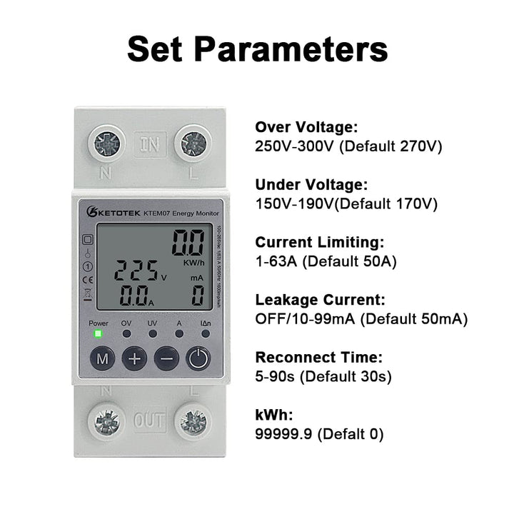 KETOTEK LCD Digitaler Wechselstromzähler Stromzähler Hutschiene 1 Phasig Energiezähler KWh Zähler Le