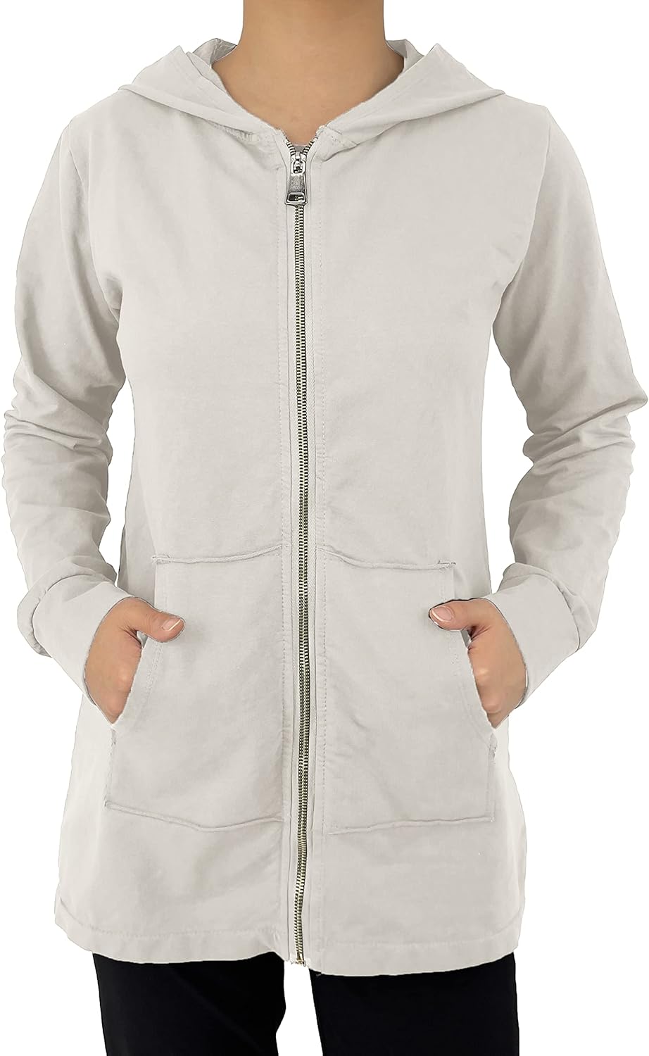 JOPHY & CO. Langes Sweatshirt für Frauen mit Kapuze, Reissverschluss und Taschen (cod. 9047) XS Beig