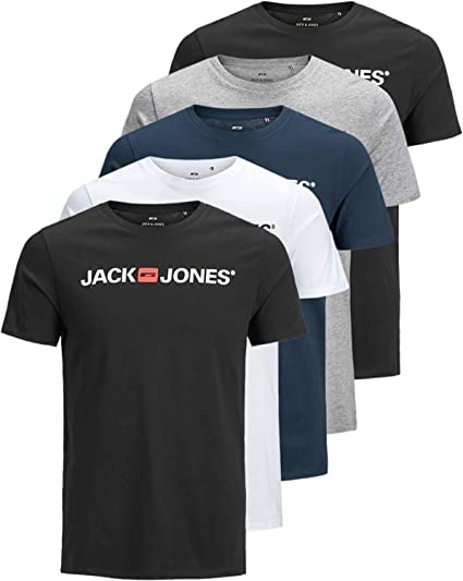 JACK & JONES Herren 5er-Set T-Shirts in verschiedenen Styles, Prints und Farben aus Baumwolle S Corp