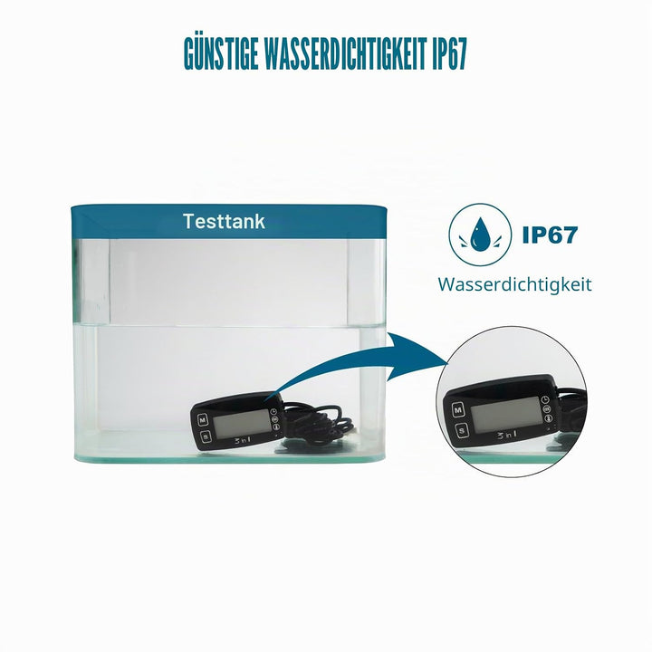 Runleader Digital LCD Motortemperaturanzeige Voltmeter, programmierbare Warnmeldung, Uhranzeige, Aus