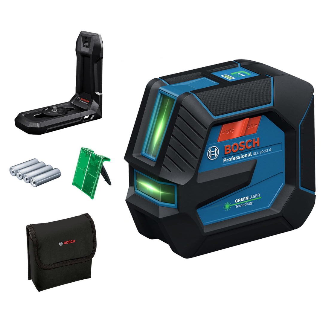 Bosch Professional Linienlaser GLL 20-22 G (Halterung LB 10, grüner Laser, Innenbereich, Dual Power